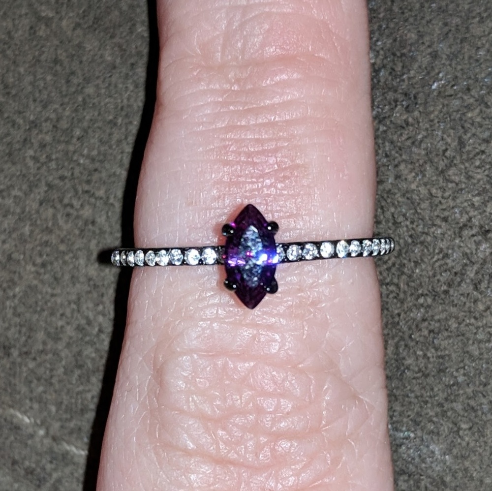 Genuine Amethyst and white topaz ring
